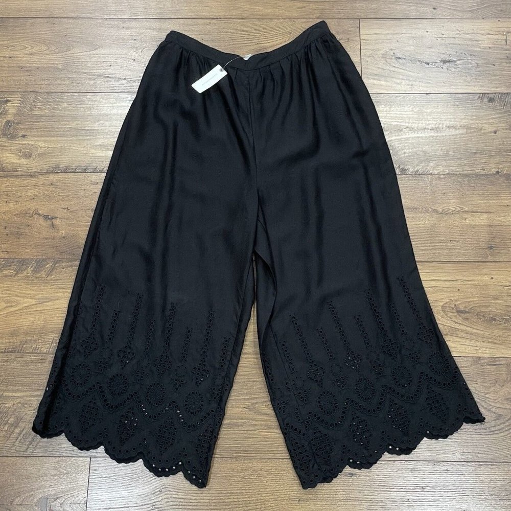 Anthropologie Pants Womens 10 Wide-Leg Eyelet Lace Crop Black Bohemian NWT $148